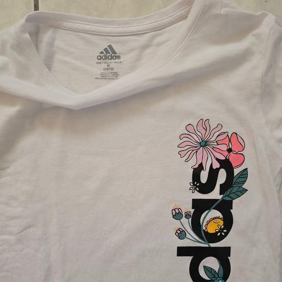 Adidas Big Girls Long Slit Tee White Medium NWOT - Picture 2 of 2